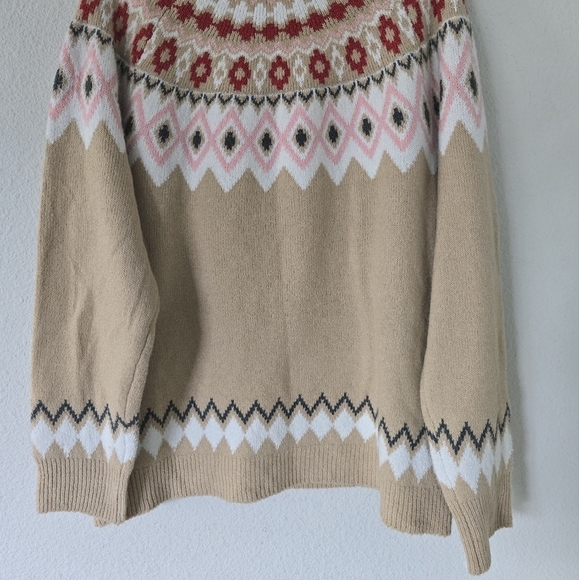 Holiday Time Sweater Women 2X Plus Long Sleeve Grannycore Tan Red Fair Isle New - Picture 14 of 15
